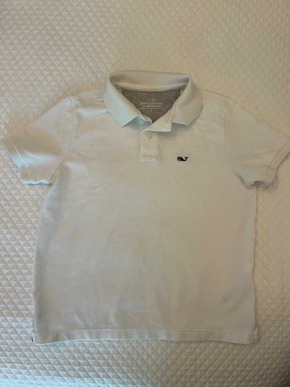 Vineyard Vines White Kids Polo with Navy Whale Embroidery